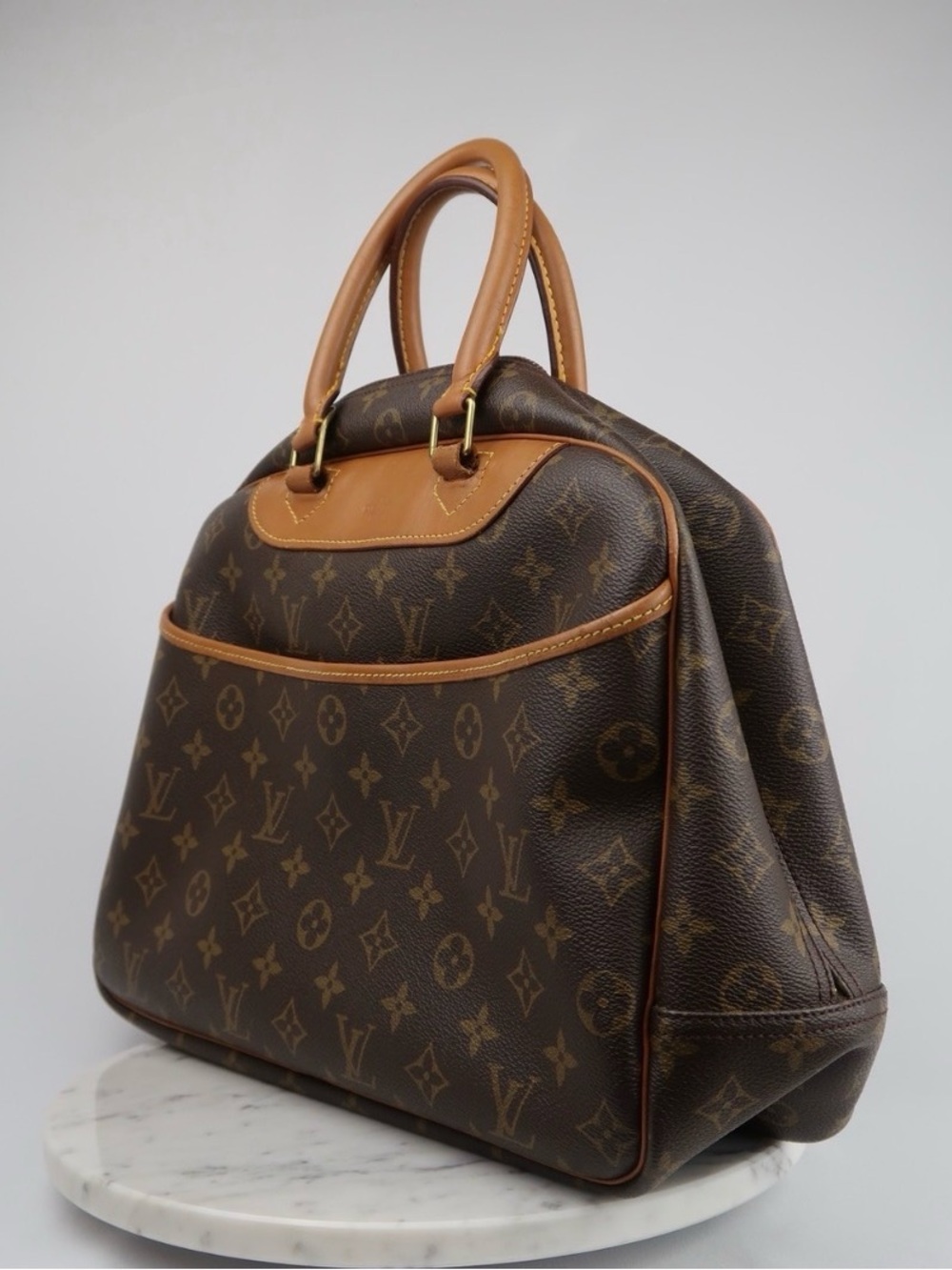 Louis Vuitton Brown Monogram Satchel with Tan Trim